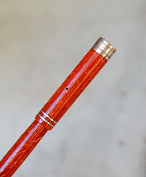 STYLO PLUME WAHL EVERSHARP RED MARBLED LEVER FILLER FOUNTAIN PEN - SOLID GOLD 18 CARATS NIB