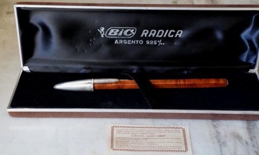 STYLO BIC RADICA EN BOIS DE BRUYERE - CAPUCHON ARGENT MASSIF 925 - EDITION RARE + BOITE D'ORIGINE