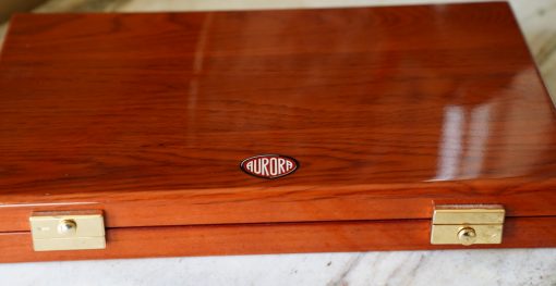 AURORA - MAGNIFIQUE COFFRET A STYLOS EN BOIS LAQUE MARRON - MODELE 12 PLACES