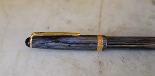 RARE STYLO PLUME DIPLOMAT EN RESINE VERT & BLEU STRIE - PLUME EN OR MASSIF 14 CARATS