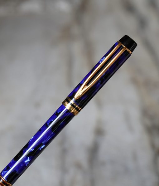 STYLO ROLLER WATERMAN MAN 200 RESINE BLEUE MARBREE & PL. OR 18 CARATS