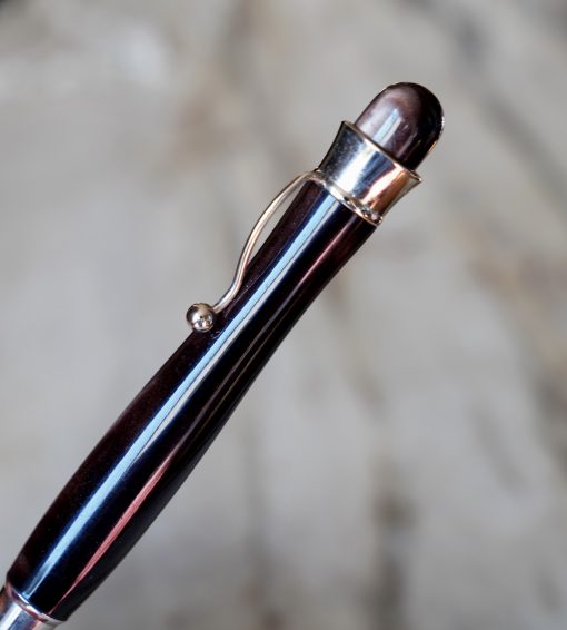 STYLO BILLE JEAN-PIERRE LEPINE EN RESINE MARRON MARBREE & CHROME