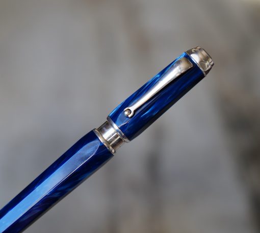 STYLO ROLLER MONTEGRAPPA EMBLEMA EN RESINE BLEUE MARBREE & ARGENT MASSIF 925