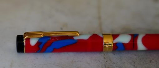 STYLO ROLLER RECIFE EN RESINE ROUGE BEIGE & BLEUE - FINITION MARBREE