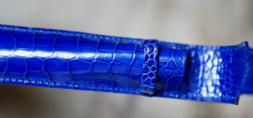 MIGNON - ETUI A STYLOS EN CUIR BLEU CROCODILE - MODELE UNE PLACE