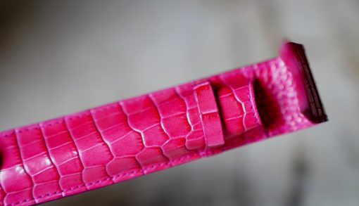 MIGNON - ETUI A STYLOS EN CUIR ROSE CROCODILE - MODELE UNE PLACE
