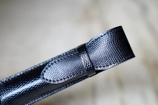 MIGNON - ETUI A STYLOS EN CUIR NOIR LEZARD - MODELE UNE PLACE
