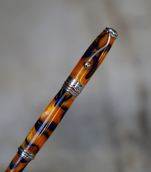 STYLO ROLLER JEAN-PIERRE LEPINE EN RESINE MARRON TIGREE & CHROME- 99 MM