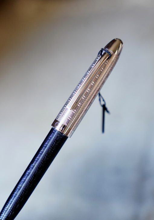 STYLO PORTE-MINES OMAS RESINE NOIRE - DOUE ARGENT MASSIF 925 - FINITION GUILLOCHEE