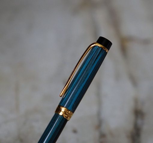 Stylo bille Waterman liaison en résine bleue boisée - PL. OR 18 Carats