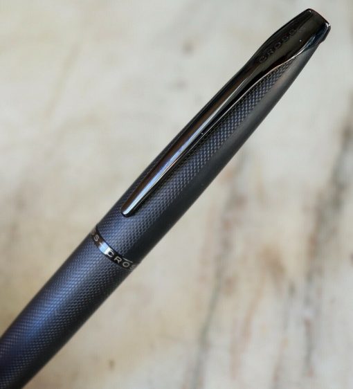 Stylo bille Cross Atx en metal noirci - finition diamant + étui cross en cuir