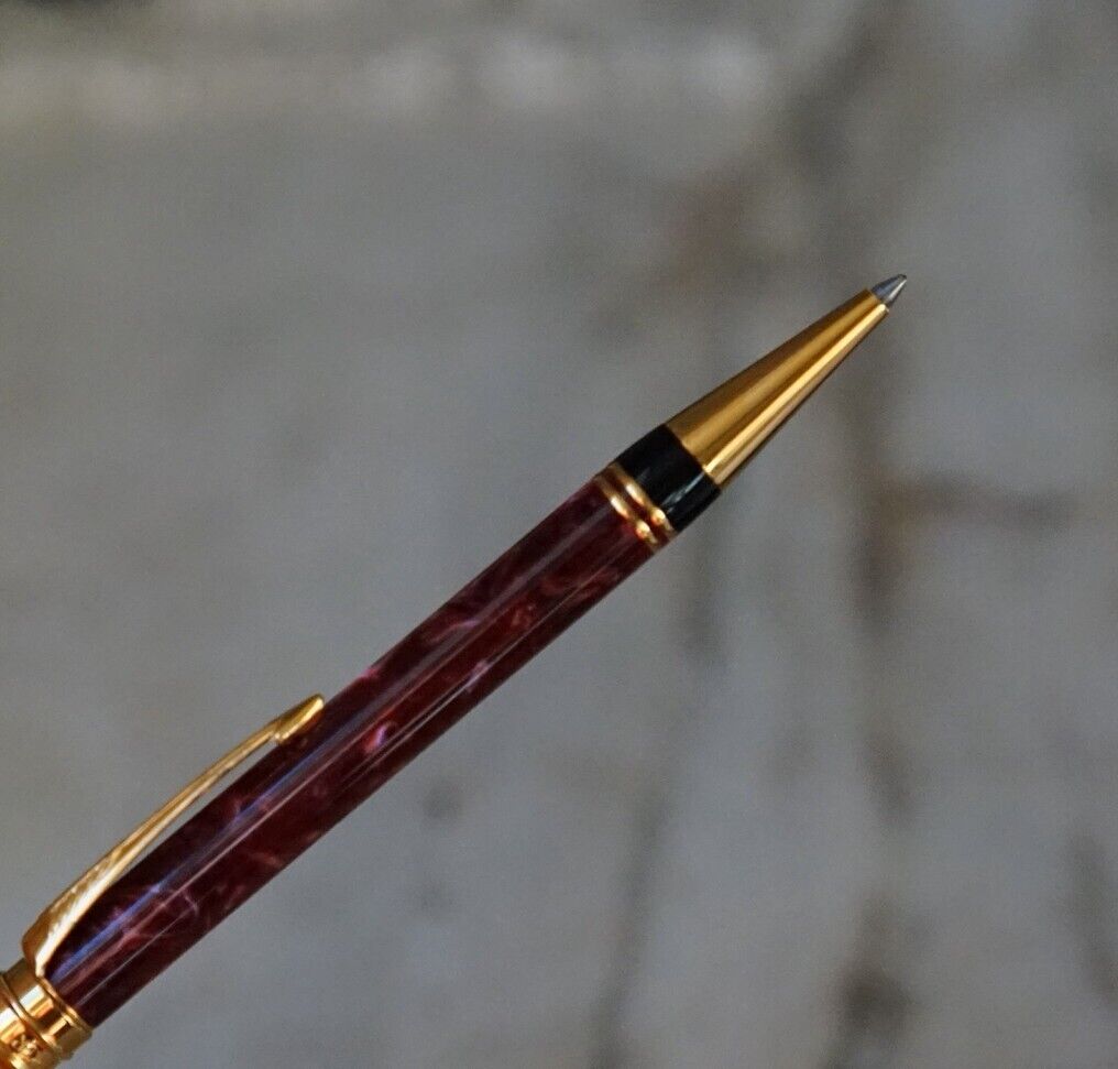 STYLO BILLE PARKER DUOFOLD RESINE VIOLET MARBRE & PL. OR 18 CARATS – Image 2