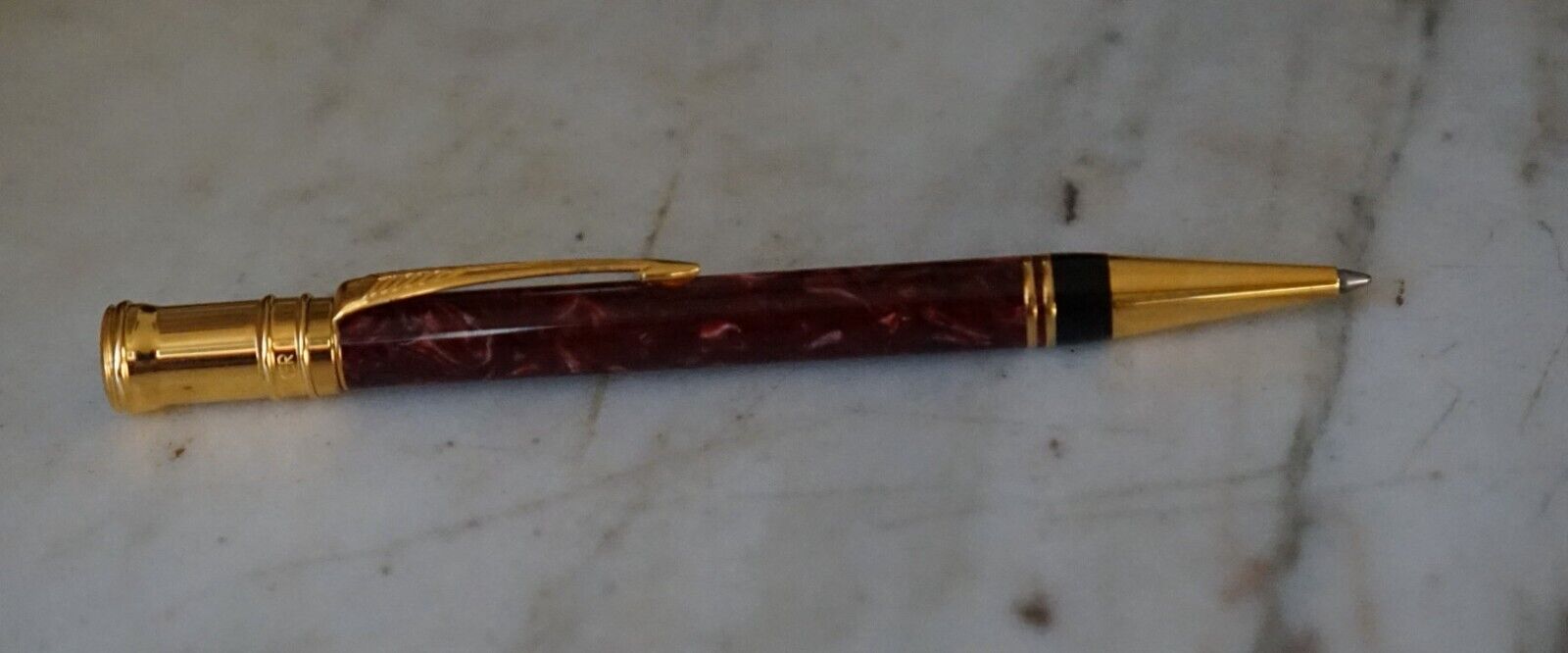 STYLO BILLE PARKER DUOFOLD RESINE VIOLET MARBRE & PL. OR 18 CARATS – Image 3