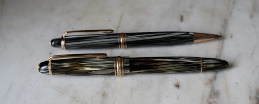 MONTBLANC MASTERPIECE - RARE PARURE STYLO PLUME & PORTE-MINES VERTE STRIEE