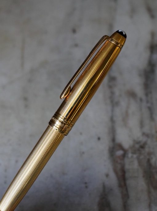 STYLO BILLE MONTBLANC SOLITAIRE PL. OR 18 CARATS - FINITION LIGNEE- RARE VINTAGE