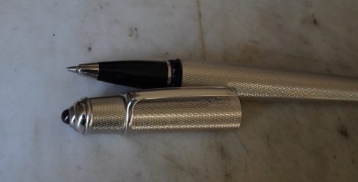 STYLO ROLLER CARTIER DIABOLO METAL FINITION GRAIN D'ORGE - CABOCHON ROUGE - RARE