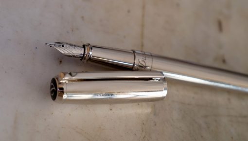 SPLENDIDE STYLO PLUME S.T. DIPONT ELYSEE METAL LISSE - PLUME OR MASSIF 14 CARATS