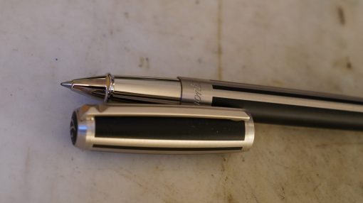 IMPOSANT STYLO ROLLER S.T. DUPONT ELYSEE LAQUE NOIRE NOIR- FINITION BANDES METAL