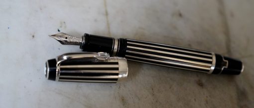 STYLO PLUME MONTBLANC BOHEME CRYSTAL PINSTRIPE ARGENT MASSIF 925 - PLUME OR MASSIF 14 CARATS