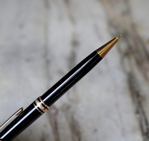 STYLO PORTE-MINES MONTBLANC MEISTERSTÜCK EN RESINE NOIRE & PL. OR 18 CARATS