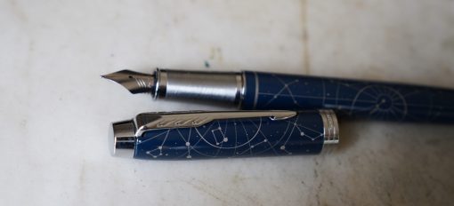 STYLO PLUME PARKER CONSTELLATION LAQUE BLEUE & CHROME - PLUME METAL - RARE