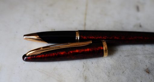 STYLO ROLLER WATERMAN CARENE LAQUE AMBREE - FINITION PL. OR 18 CARATS