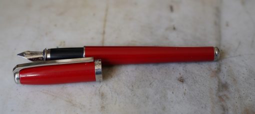 STYLO PLUME S.T. DUPONT FIDELIO LAQUE ROUGE & CHROME - PLUME EN OR MASSIF 14 CTS