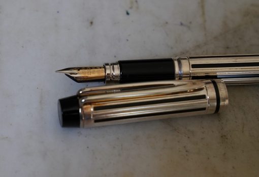 STYLO PLUME WATERMAN MAN NIGHT & DAY PL. ARGENT- PLUME OR MASSIF 18 K EXTRA FINE