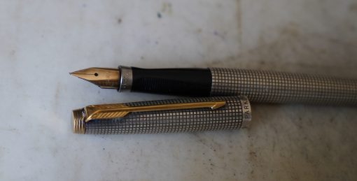 STYLO PLUME PARKER 75 ARGENT MASSIF 925 QUADRILLE - PLUME OR MASSIF 14 K - FINE