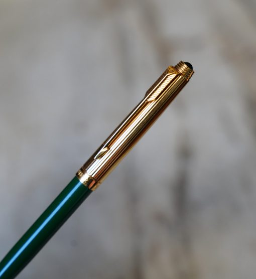 STYLO BILLE PARKER 75 CUSTOM EN RESINE VERTE & PL. OR - PIERRE VERTE - RARE VERSION