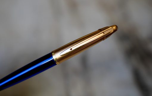 STYLO BILLE WATERMAN EDSON BLEU TRANSLUCIDE & PL. OR 18 CARATS