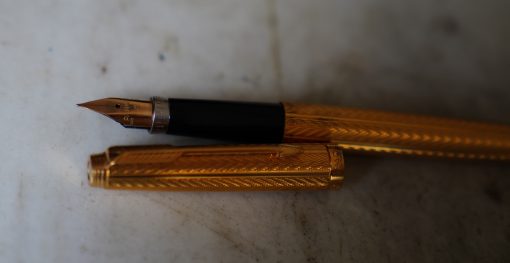 STYLO PLUME PARKER 75 VERMEIL 925 CHEVRONS - PLUME OR MASSIF 18 CARATS - EXTRA - FINE