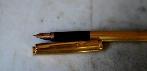 STYLO PLUME PARKER 35 FRENCH LADY PL. OR LIGNES - PLUME EN OR MASSIF 18 CARATS