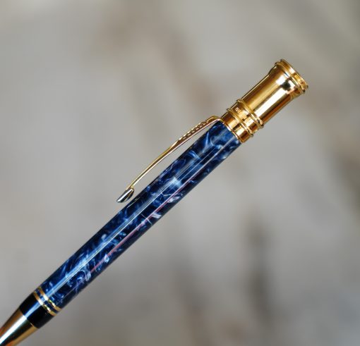 STYLO BILLE PARKER DUOFOLD EN RESINE BLEUE MARBREE & PL. OR 18 CARATS