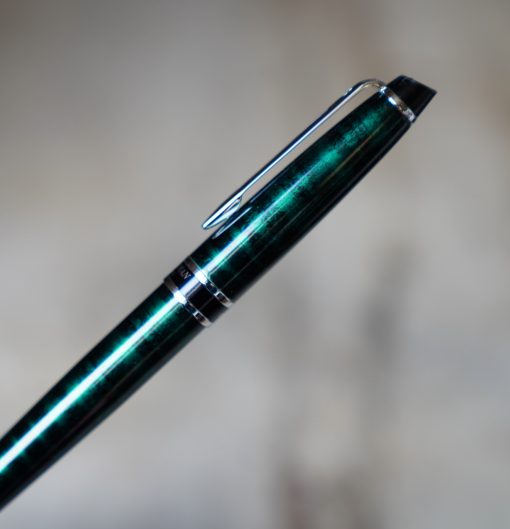STYLO ROLLER WATERMAN EXPERT EN METAL LAQUE VERTE ANNELEE & CHROME
