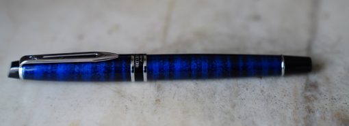 STYLO ROLLER WATERMAN EXPERT EN METAL LAQUE BLEUE ANNELEE & CHROME