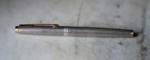STYLO PLUME PARKER 75 EN ARGENT MASSIF 925 QUADRILLE - PLUME OR 18 K- EXTRA FINE
