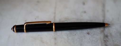 MAGNIFIQUE STYLO BILLE CARTIER DIABOLO EN RESINE NOIRE & PL. OR - CABOCHON PIERRE BLEUE