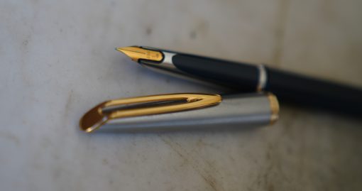 STYLO PLUME WATERMAN CF DOUE GRIS BLEU & CHROME - PLUME OR MASSIF 18 CARATS