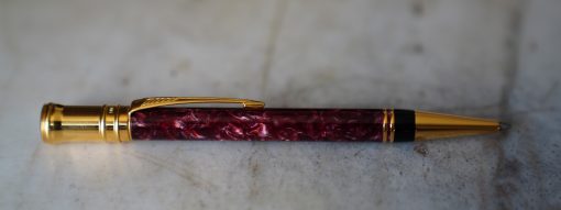RARE STYLO BILLE PARKER DUOFOLD EN RESINE ROUGE VIOLET MARBRE & PL. OR 18 CARATS