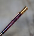 RARE STYLO BILLE PARKER DUOFOLD EN RESINE ROUGE VIOLET MARBRE & PL. OR 18 CARATS – Image 2