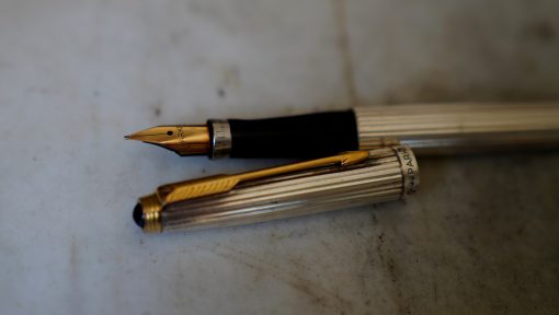 STYLO PLUME PARKER 75 GROSSE COTES - ARGENT MASSIF 925 - PLUME OR MASSIF 18 CTS
