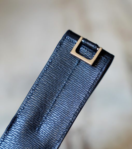 ETUI A STYLOS S.T. DUPONT EN CUIR NOIR AVEC ANNEAU METAL - MODELE DEUX PLACES