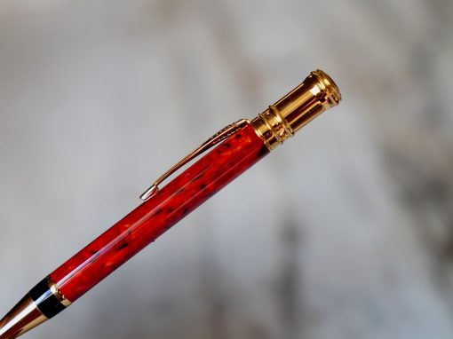 STYLO BILLE PARKER DUOFOLD EN RESINE ROUGE MARBRE & PL. OR 18 CARATS