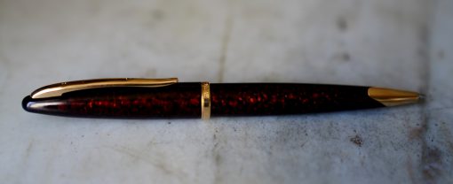 STYLO BILLE WATERMAN CARENE EN LAQUE AMBRE MOIREE & PL. OR 18 CARATS