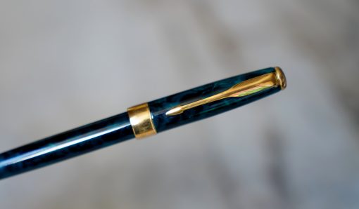 STYLO PLUME PARKER SONNET EN RESINE VERTE MARBREE - PLUME OR 18 K - EXTRA FINE
