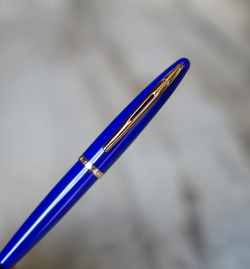 STYLO BILLE WATERMAN CARENE EN LAQUE BLEU ROYAL & PL. OR 18 CARATS