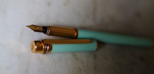 STYLO PLUME CARTIER MUST LAQUE CELADON - PLUME EN OR MASSIF 18 K - RARE SUPERBE