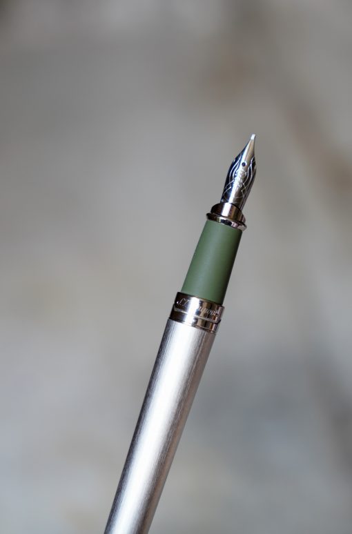 STYLO PLUME S.T. DUPONT OLYMPIO DRILL VERT - PLUME EN OR MASSIF 18 CARATS