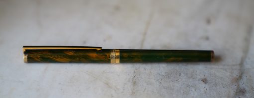 STYLO PLUME S.T. DUPONT LAQUE DE CHINE BRUNE MOIREE - PLUME OR MASSIF 18 CARATS